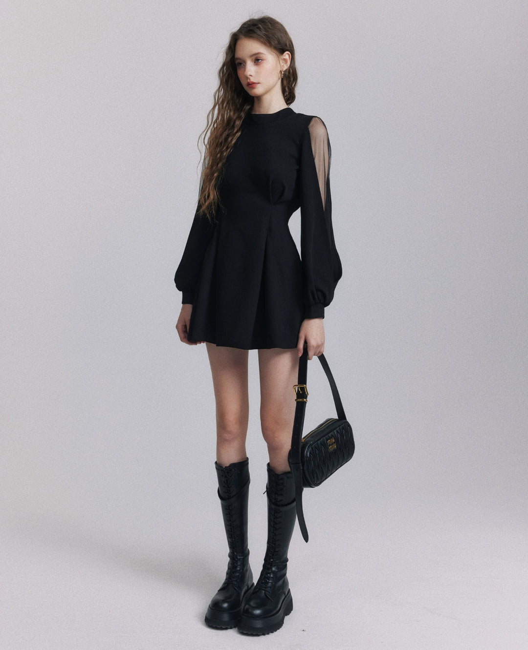 【dress】バックリボンチュールスリーブミニワンピース　N3484