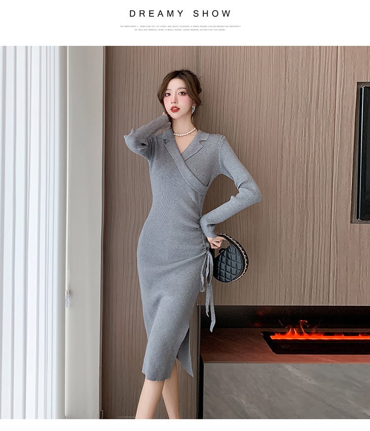 【dress】スリットニットワンピース　M18248