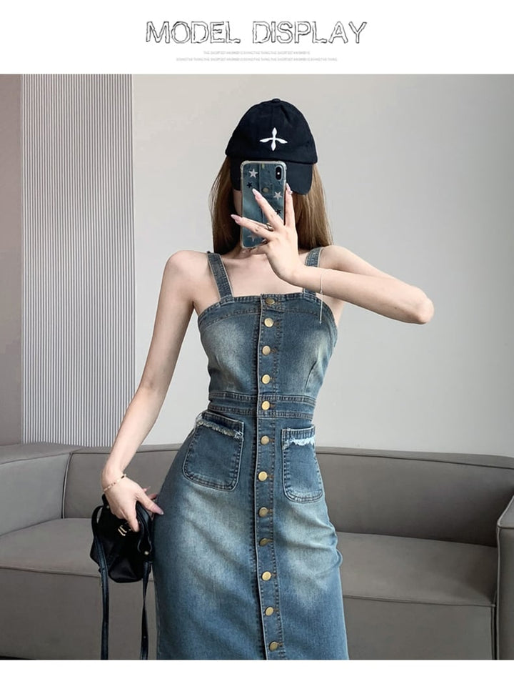 【dress】デニムサロペットワンピース　M24636
