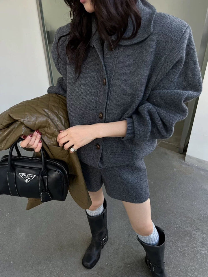 【set】ニットカーデ×ショートパンツセット　M25552