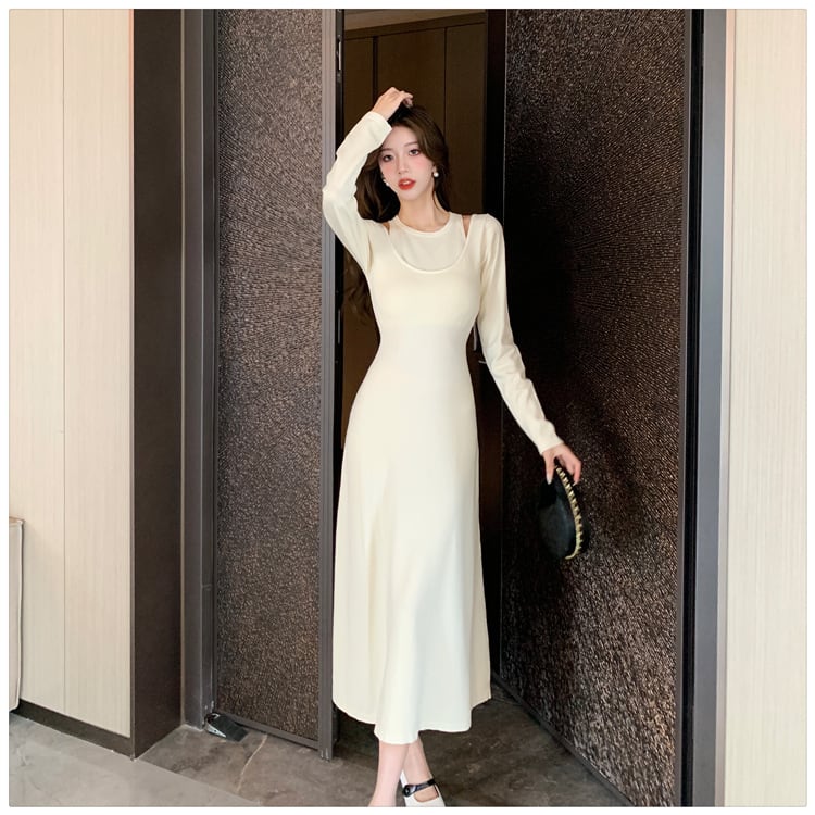 【dress】輝いて超人気 ! 切り替えニットワンピース　M17585