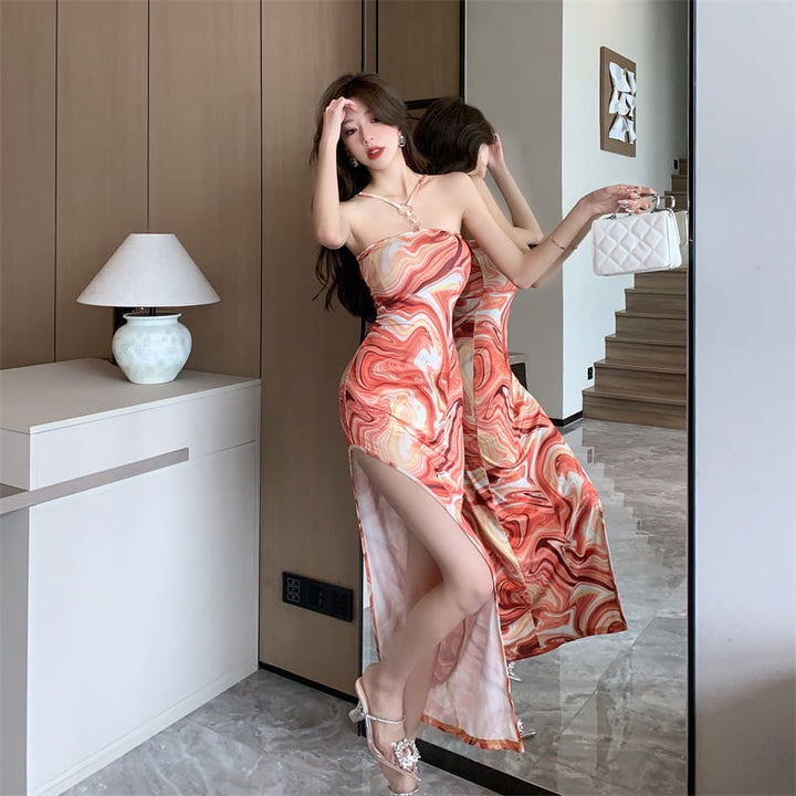 【dress】大人らしい セクシープリントキャミワンピース　M16980