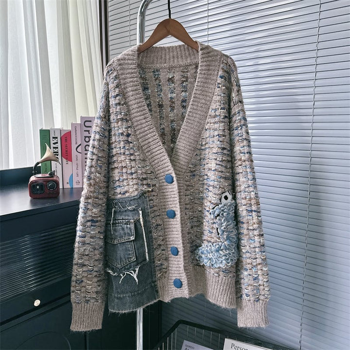 【outer】デニム切り替えニットカーデ　M25786