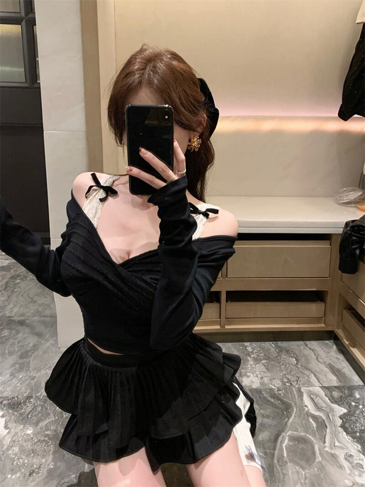 【tops】Vネックレース切り替えトップス　M27645