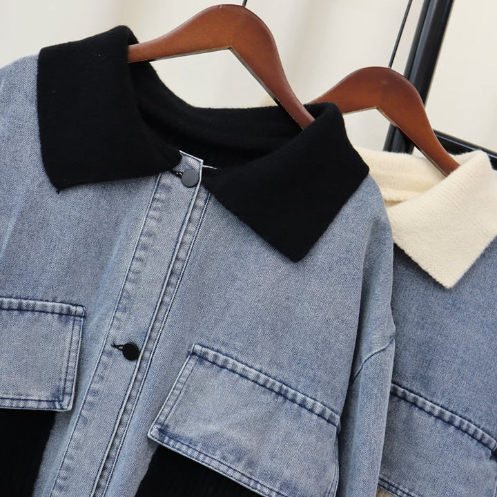 【outer】デニム切り替えニットカーデ　M27513