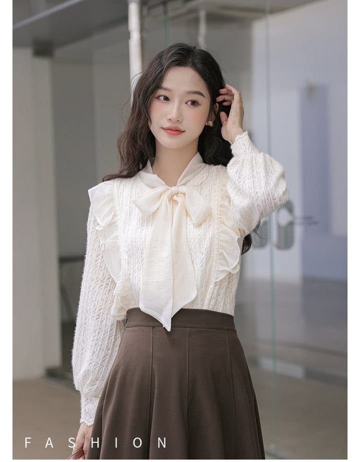 【tops】リボン付きシャツトップス　M21001