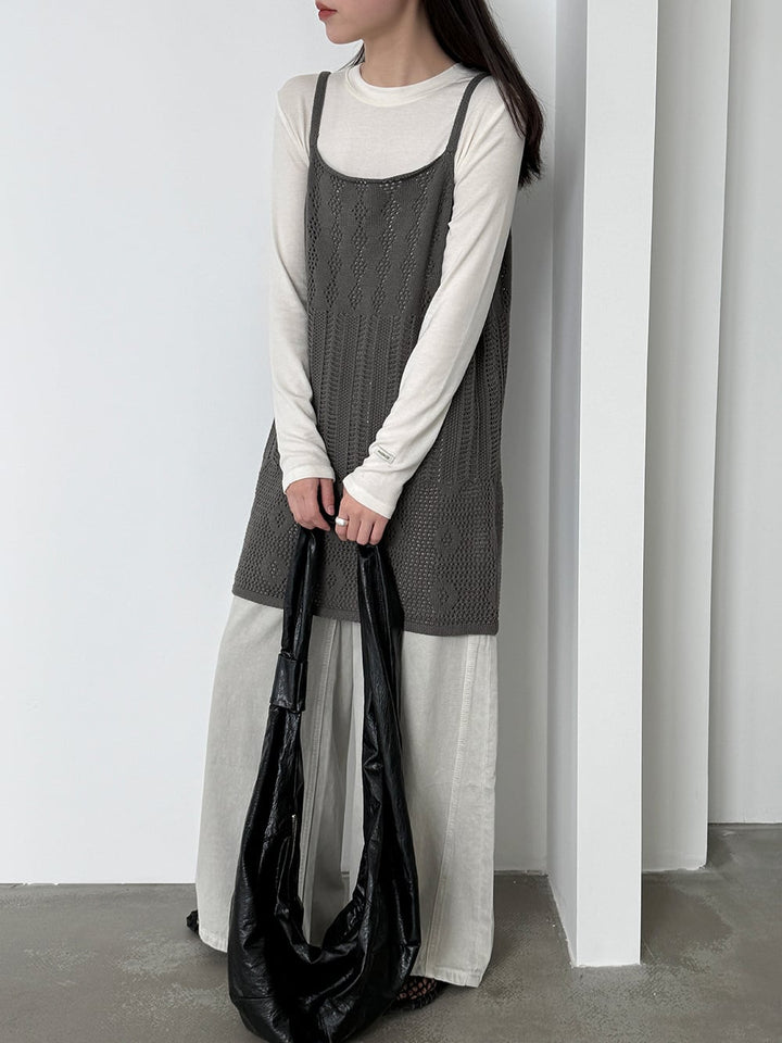 【tops】透かしニットキャミソール Q8326