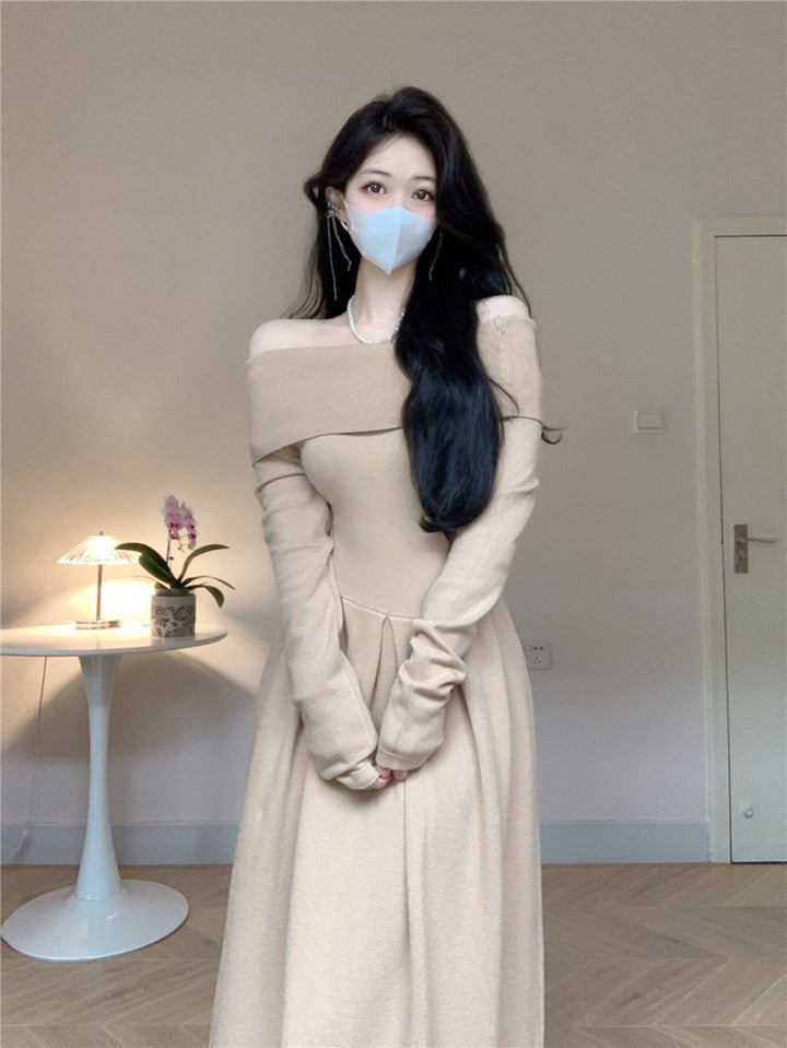 【dress】ボートネックニットワンピース　M18160