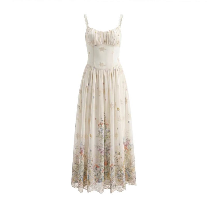 【dress】フラワー柄レース刺繡キャミワンピース Q8506