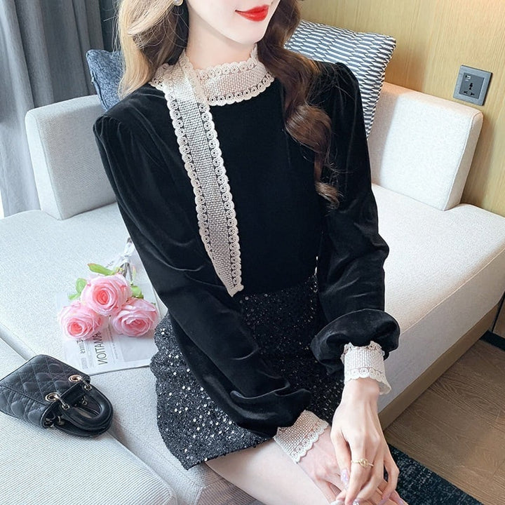 【tops】レース切り替えシャツトップス　M27569