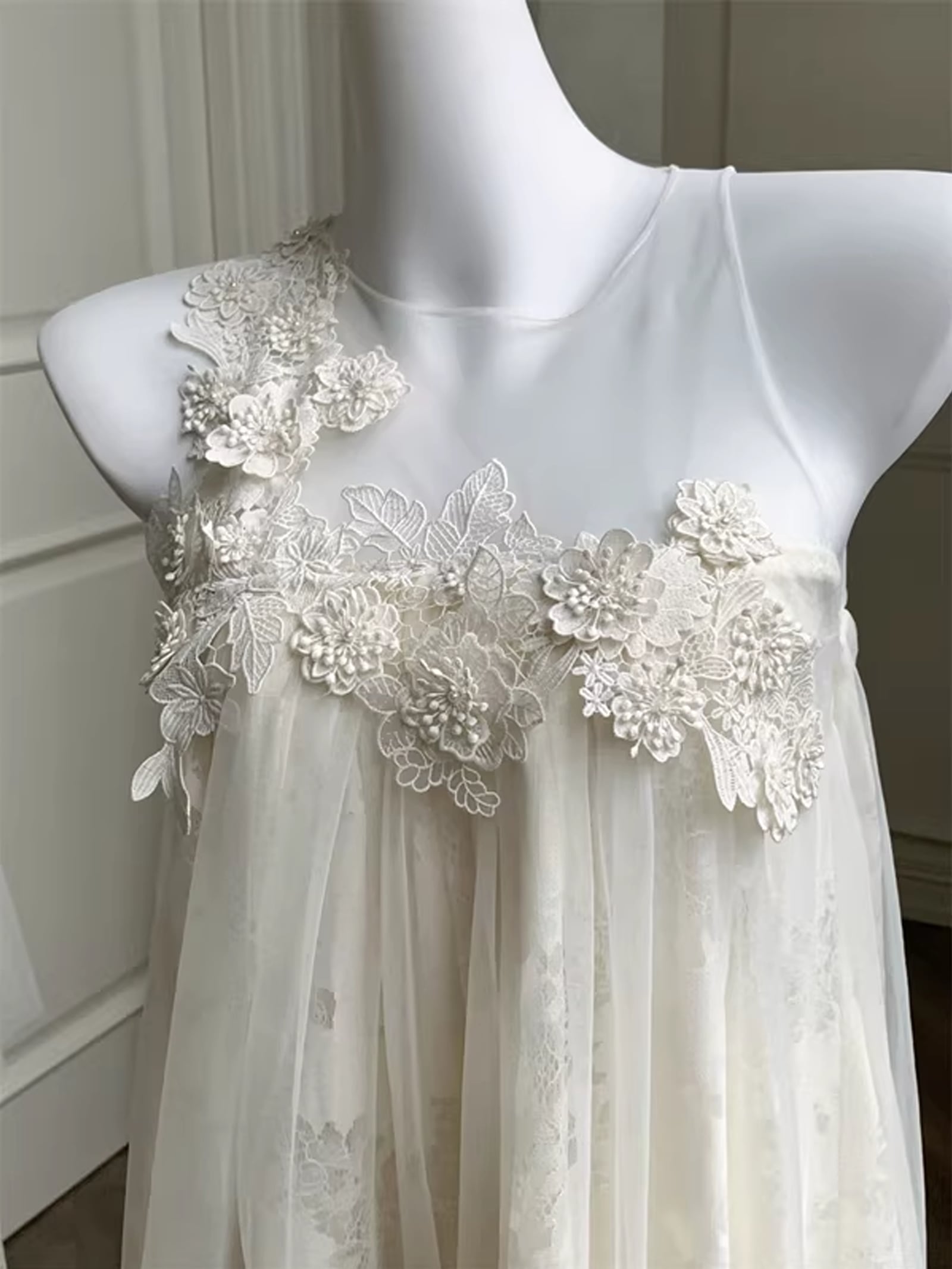 dress】立体感フラワーノースリーブチュールワンピース Q8409 – NANASTYLE