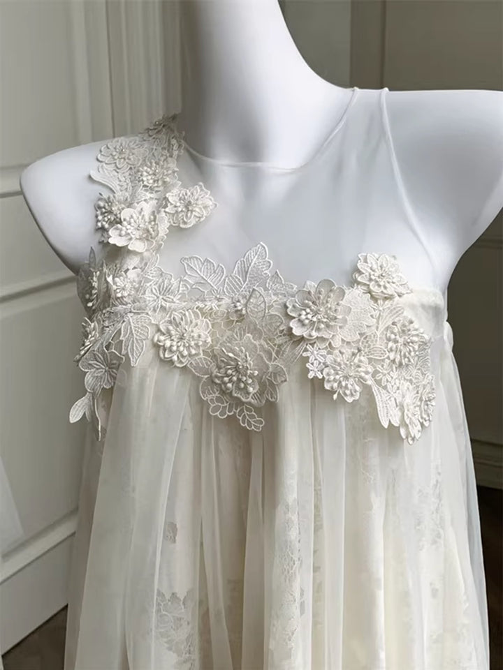 【dress】立体感フラワーノースリーブチュールワンピース Q8409