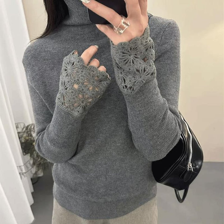 【tops】ハイネックカットワークニットトップス Q7654