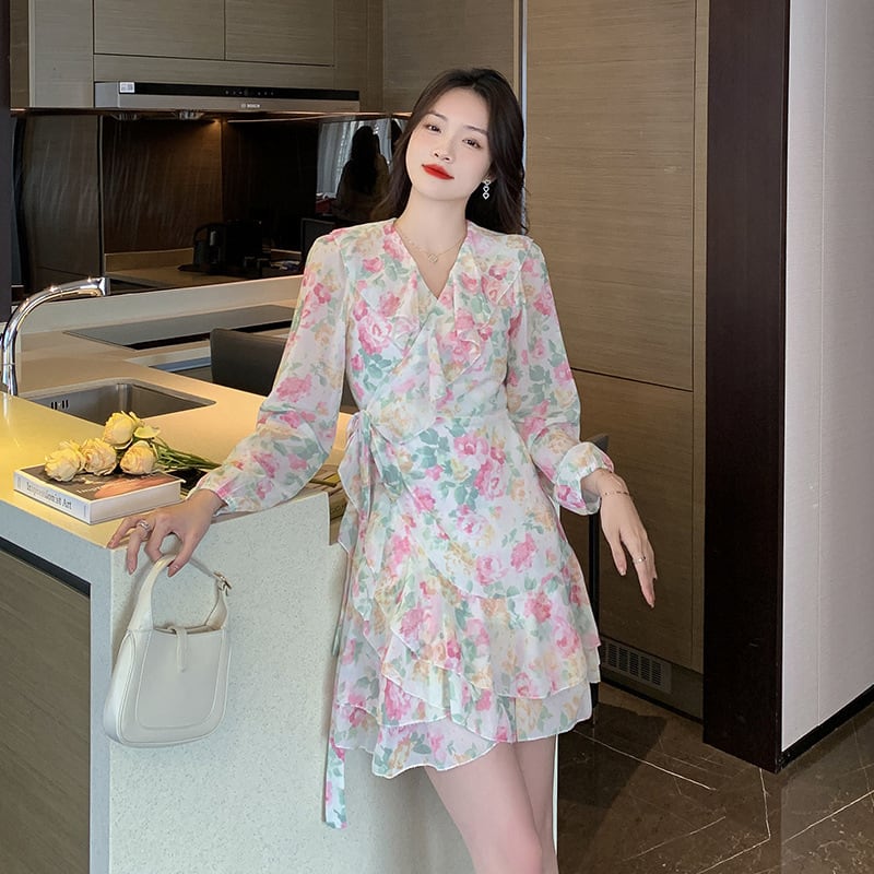 【dress】Vネック花柄ワンピース　M17956