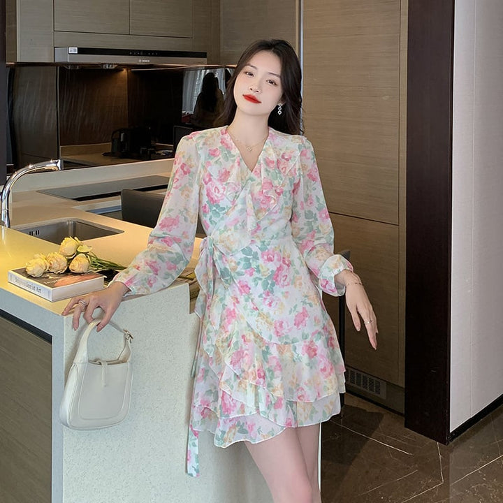 【dress】Vネック花柄ワンピース　M17956