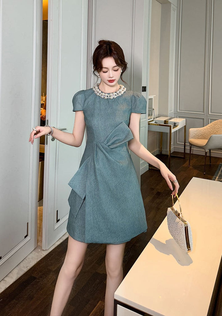 【dress】パールリボン付きワンピース　M24042