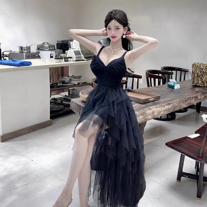 【dress】イレヘムチュールキャミワンピース Q7575