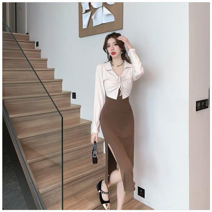 【dress】好感度UP切り替えスリットデートワンピース　M17625