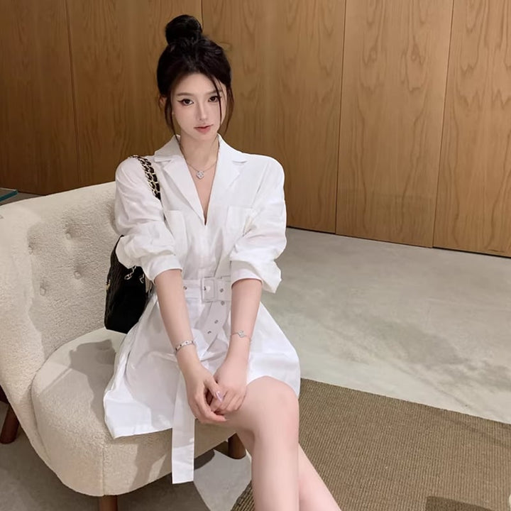 【dress】ベルト付きミニシャツワンピース Q8383