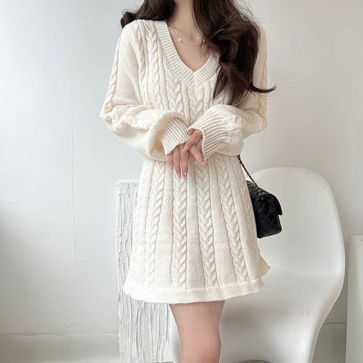 【dress】Vネック無地ニットワンピース　M17948