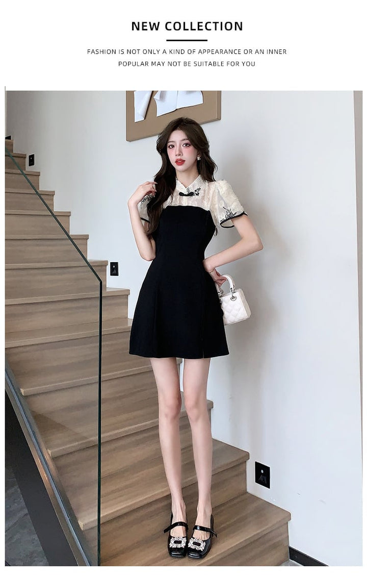 【set】美人度アップセットアップレースワンピース+ショートパンツ　M16774