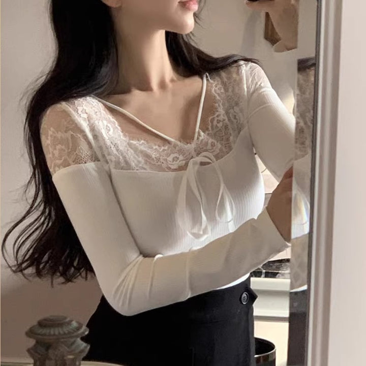 【tops】レースドッキングトップス Q7755