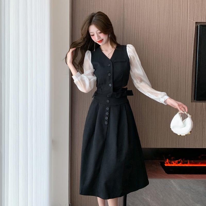 【dress】女子力アップエレガントデーワンピース着瘦せ　M17315