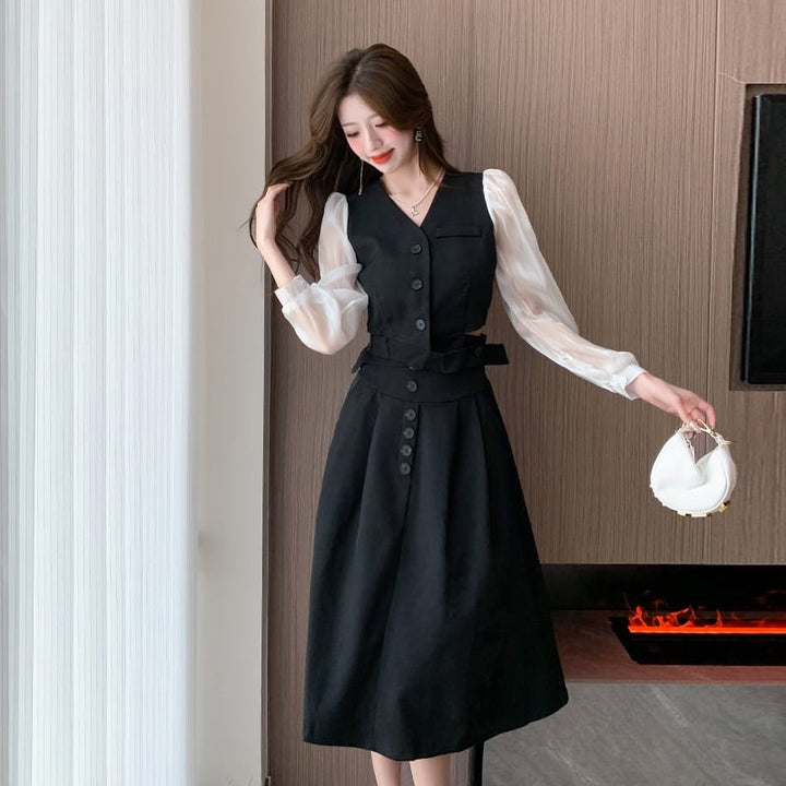 【dress】女子力アップエレガントデーワンピース着瘦せ　M17315
