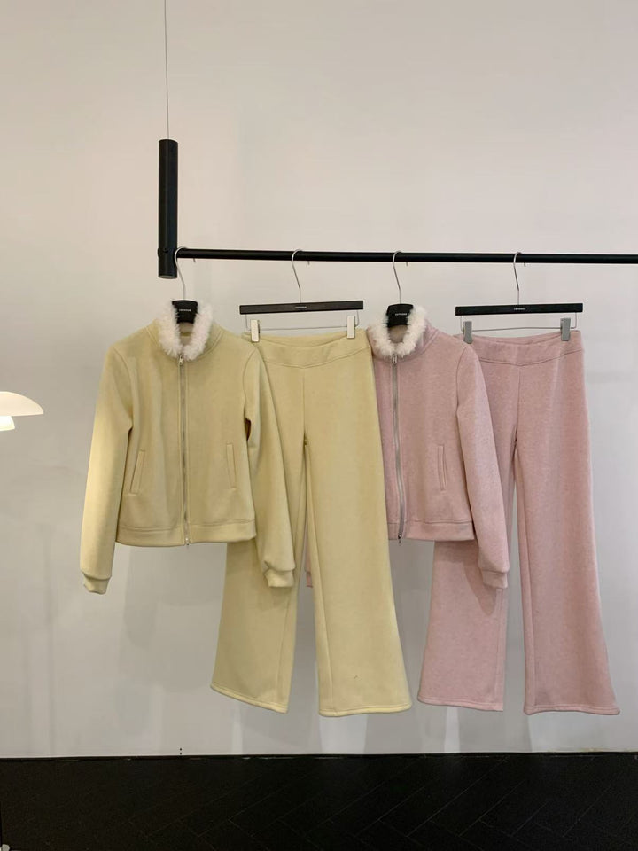 【set】ファーネックパーカー×ワイドパンツセット  K0670