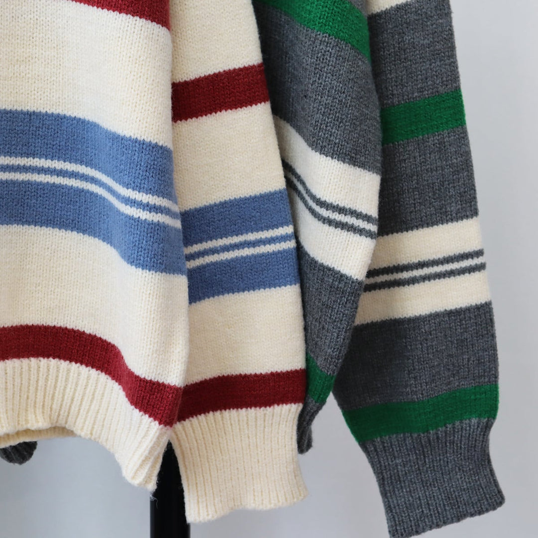 【tops】クルーネックボーダー柄ニットセーター　M17996