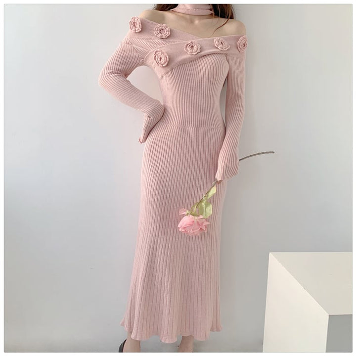 【dress】ボートネックニットワンピース　M18127