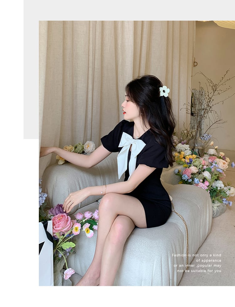 【dress】人気アイテム ! リボン付きデートワンピース　M17233