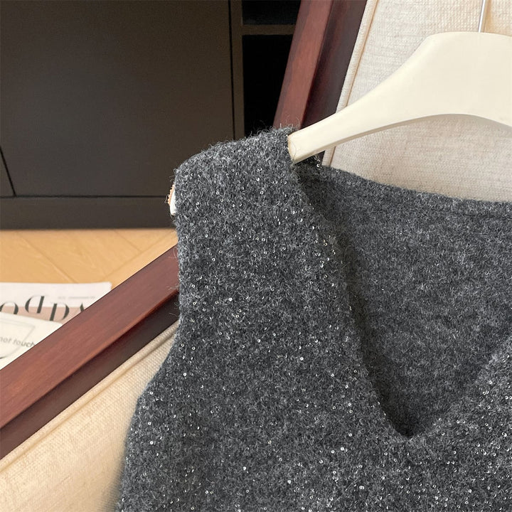 【tops】スパンコールニットベスト　M29228