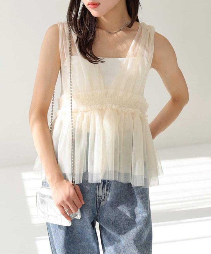 【tops】チュールノースリーブトップス　M29964