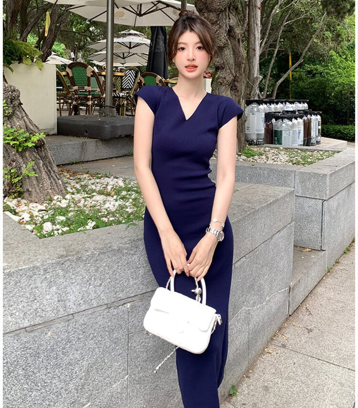 【dress】Vネックニットワンピース　M24482