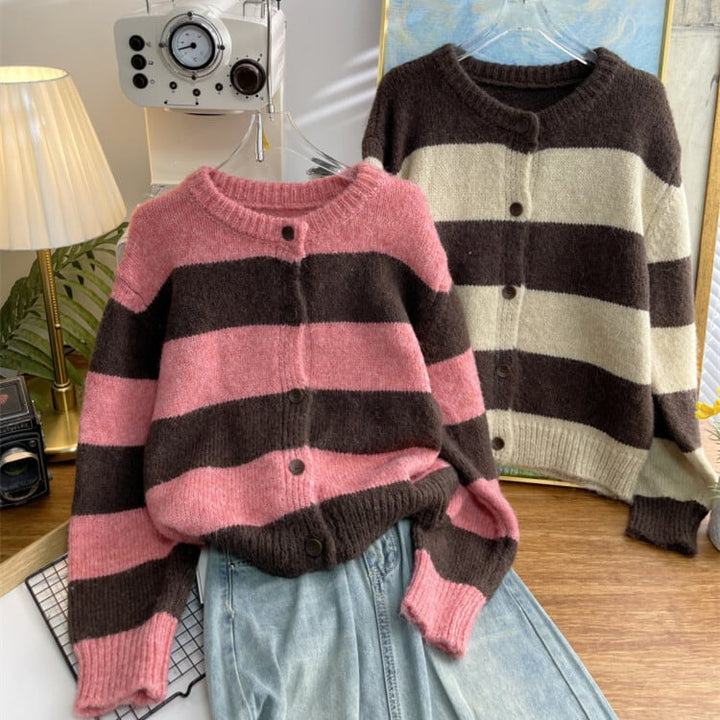 【outer】ボーダー柄ニットカーデ　M26577