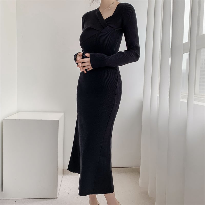 【dress】細身効果抜群♪エレガントニットワンピース　M17484