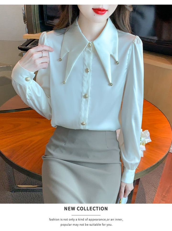 【tops】好感度UPエレガントシャツトップス着心地良い　M17150