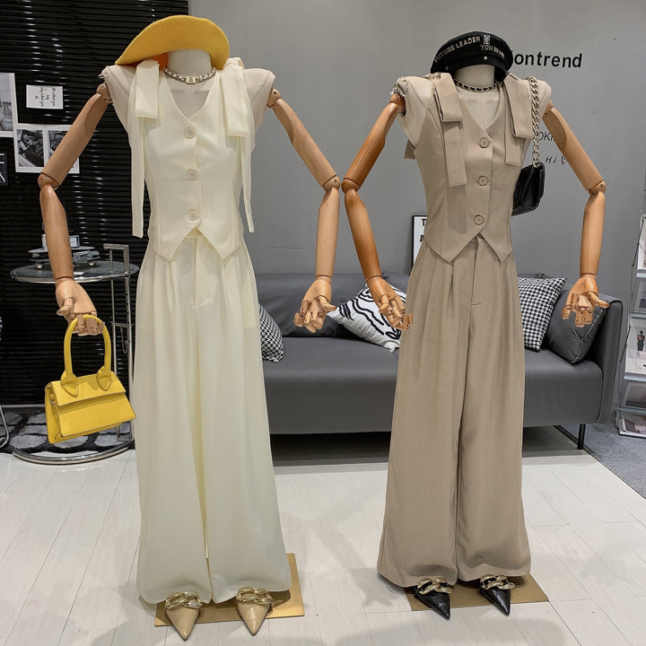 【set】リボン付きベスト×ストレートパンツセット　M24673