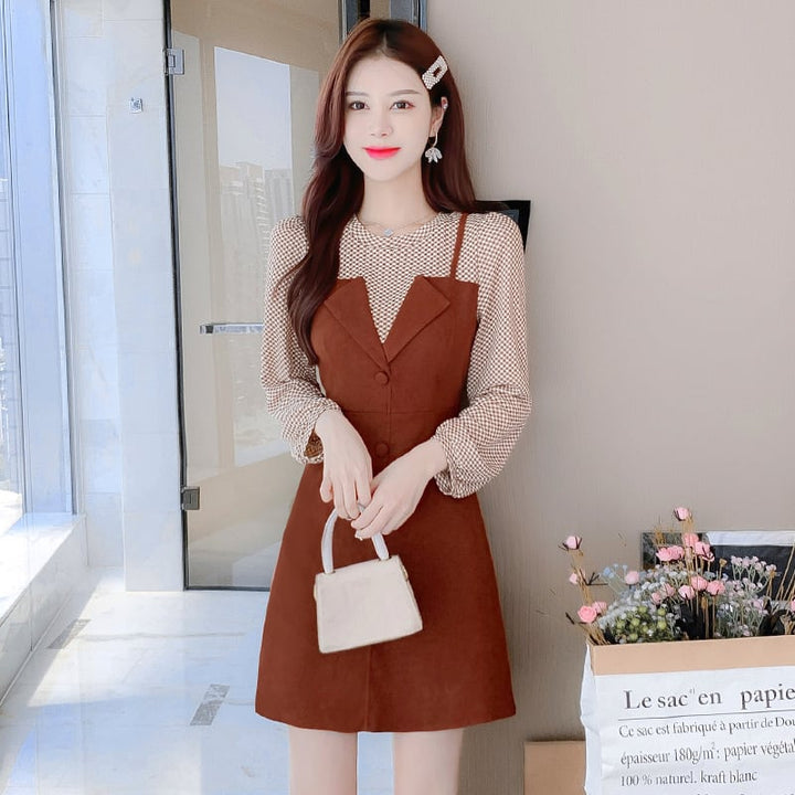 【dress】輝いて超人気 ! 切り替えチェック柄ワンピース　M17266