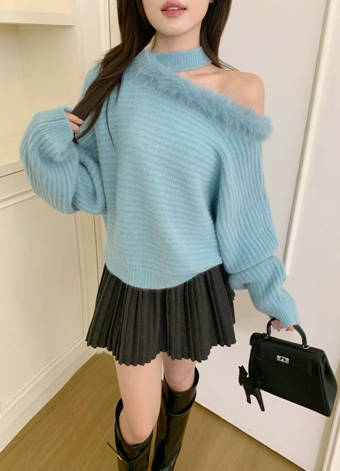 【tops】ワンショルダーファーニットトップス　K0668