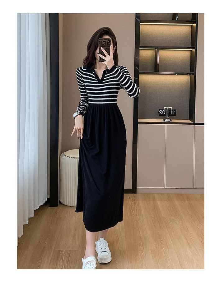 【dress】ボーダー柄ドッキングワンピース　M18390