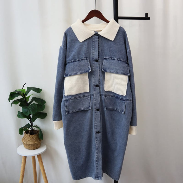 【outer】デニム切り替えニットカーデ　M27513