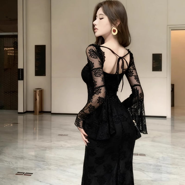【dress】スクエアネックレースワンピース Q7419