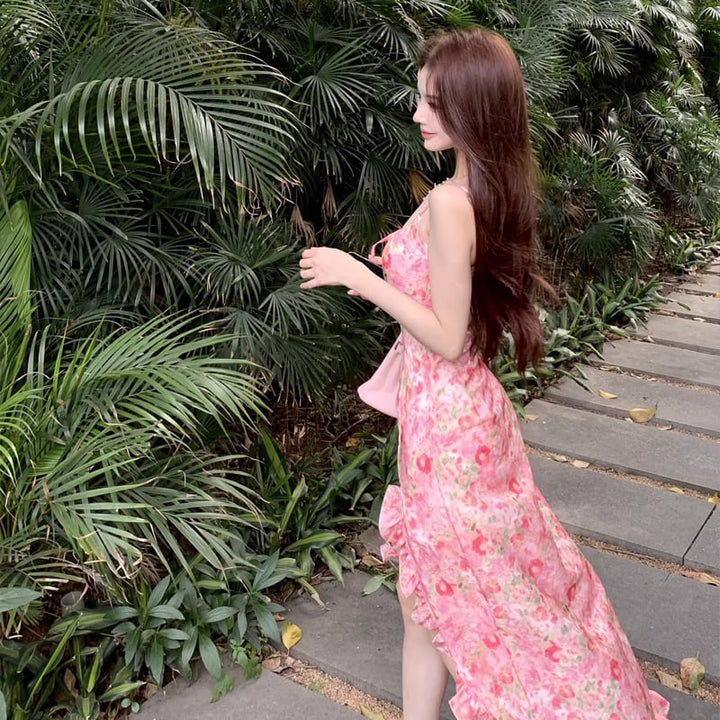 【dress】フラワー柄イレヘムキャミワンピース Q8450