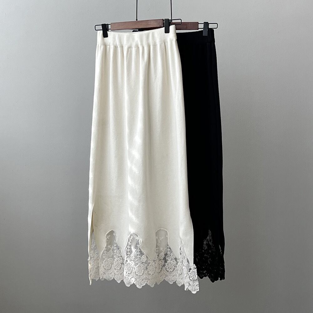 【bottoms】レースドッキングニットスカート　N2898