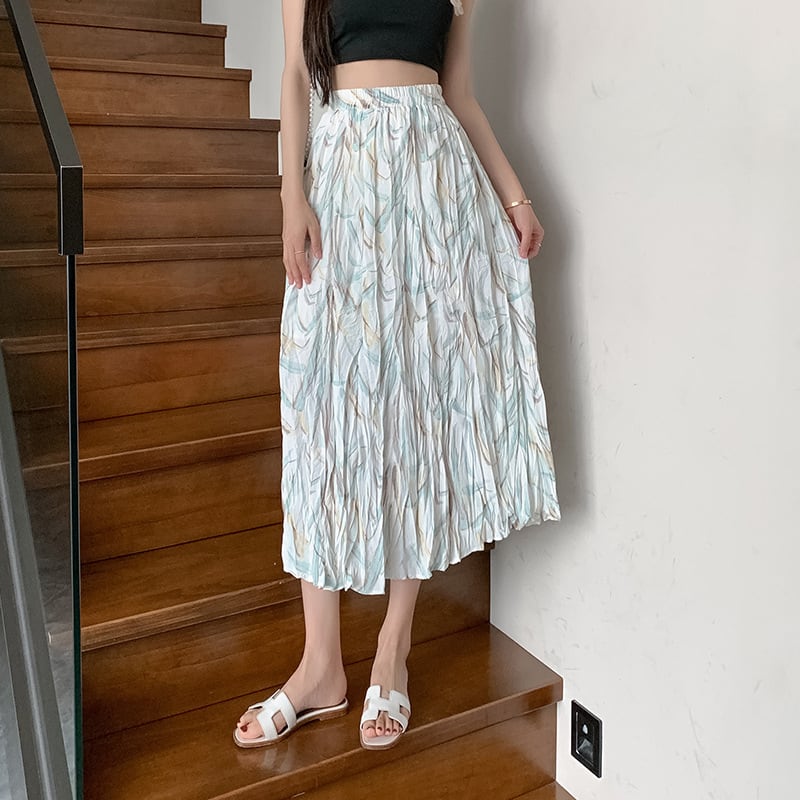 【bottoms】話題沸騰中 オシャレプリーツ花柄スカート　M17036