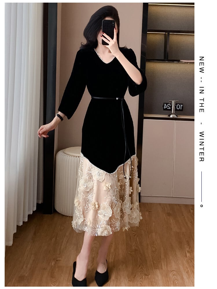 【dress】レース切り替ワンピース　M26931