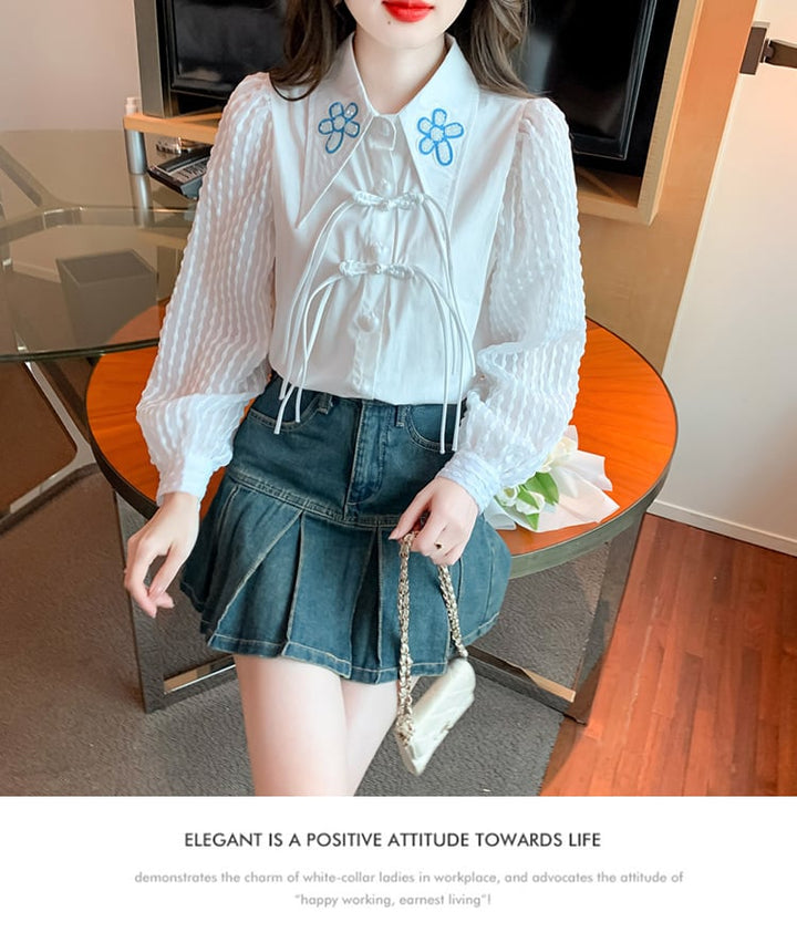 【tops】存在感 スウィートパフスリーブシャツトップス　M17649
