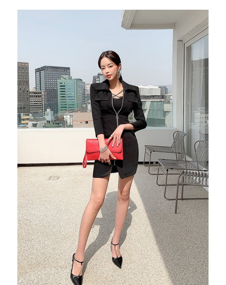 【dress】ファスナー折り襟ワンピース　M18240